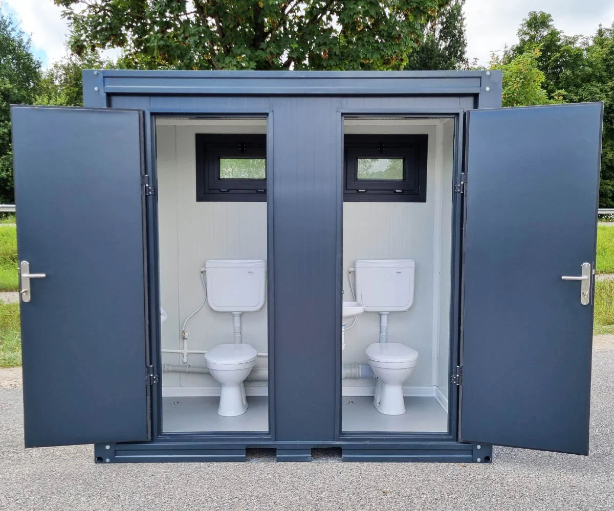 WC Sanitärcontainer mit Doppelkabine - für Mann und Frau - Anthrazit