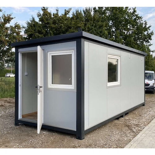 BÜROCONTAINER 6,00 X 2,40 M MIT TOILETTE, DUSCHE UND KÜCHE